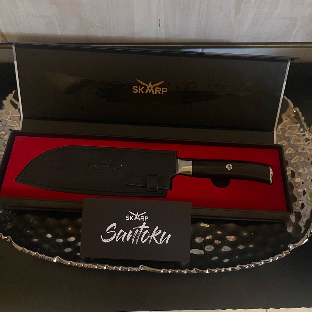 Black Santoku Knife with Protective Sheath - Men Accessories